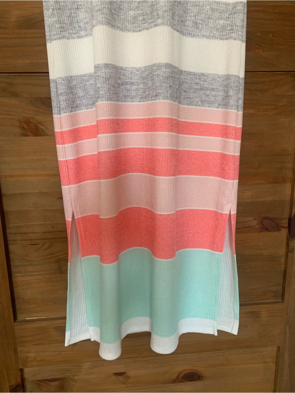 Suzy Shier Maxi Dress Striped Knit Dress in White, Gray, pink & Mint - Picture 3 of 7